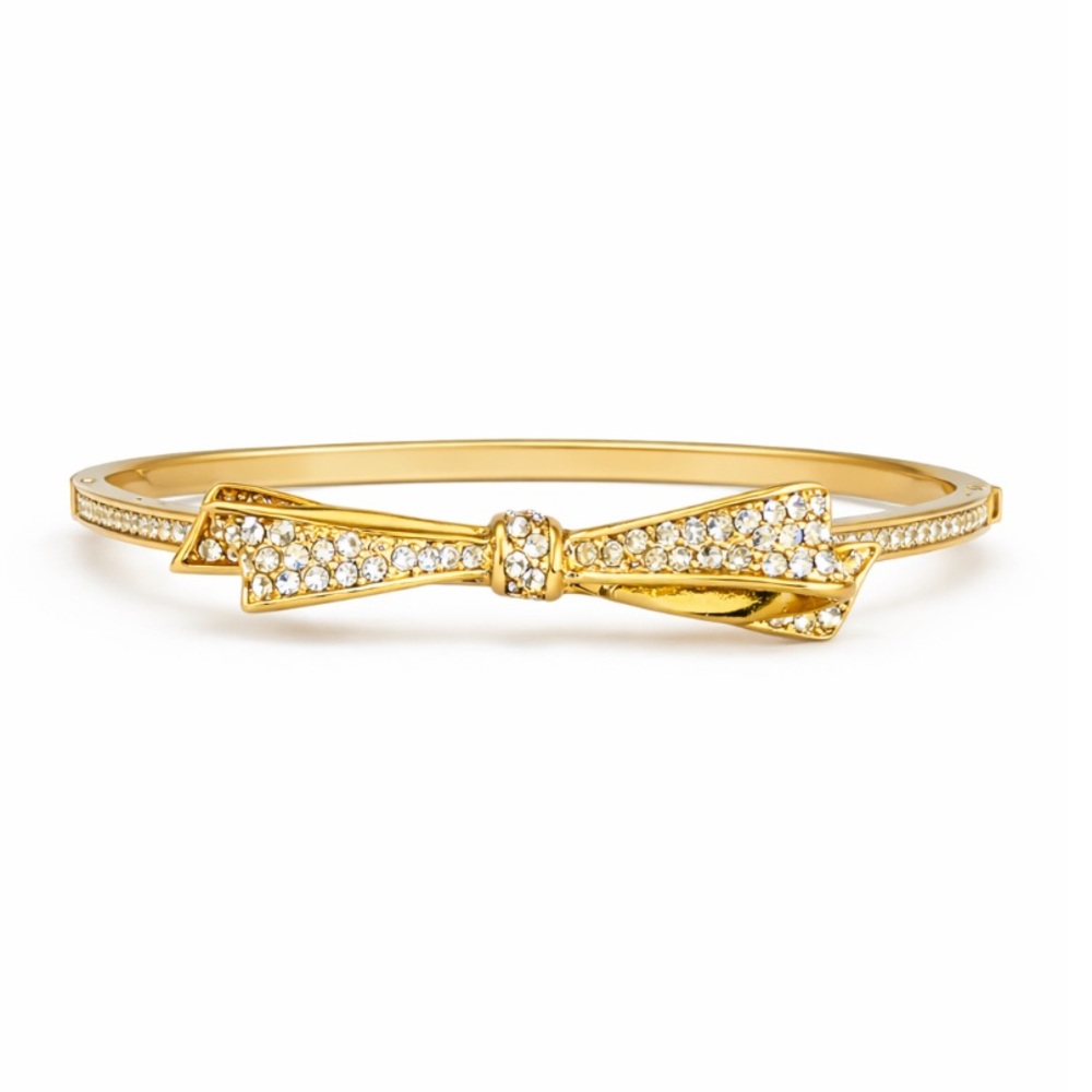 Kate Spade Love Notes Gold Plated Bow Crystal Pave Bangle Bracelet